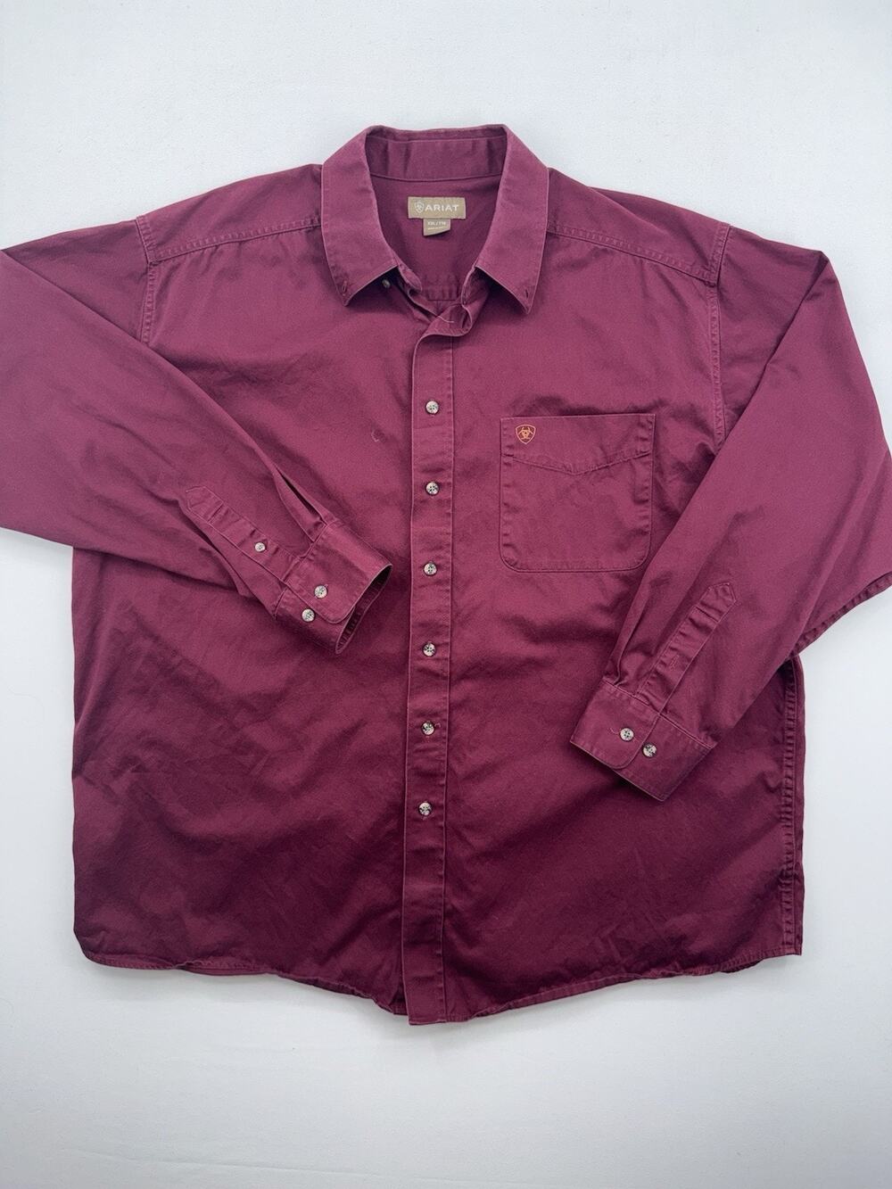 ARIAT MENS BURGANDY SOLID TWILL CLASSIC LONG SLEEVE BUTTON UP WESTERN SHIRT XXL